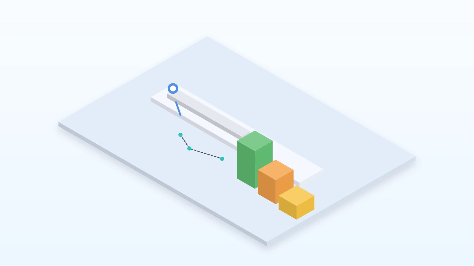 3D-isometrische zoekbalk met vergrootglas en rankingblokken